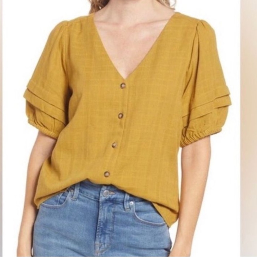 Madewell Golden Button-Up V-Neck Blouse Size M